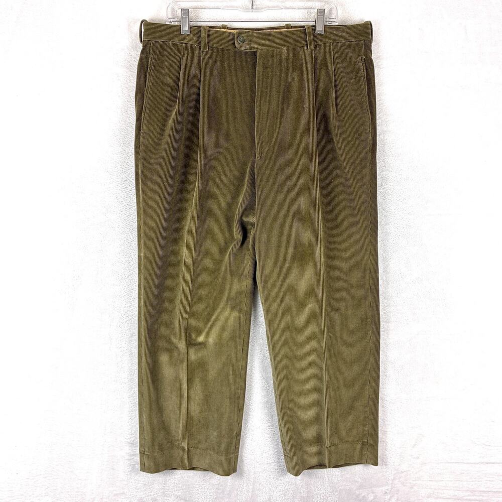 VTG Bernard Zins Pants Men 38x30 Brown Corduroy Pleated Preppy Luxury Old Money